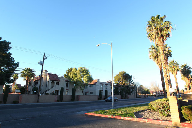 Las Vegas police are investigating a homicide that occurred about 11:30 p.m. Monday, Feb. 9, 2015, near Tropicana Avenue and Tamarus Street. (Chase Stevens/Las Vegas Review-Journal)
