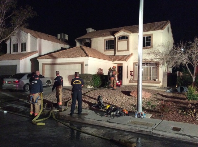 Six people were displaced after a house fire late Monday night, Feb. 9, 2015, near Vegas and Torrey Pines drives. (Courtesy/Las Vegas Fire Department)