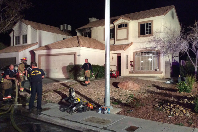 Six people were displaced after a house fire late Monday night, Feb. 9, 2015, near Vegas and Torrey Pines drives. (Courtesy/Las Vegas Fire Department)