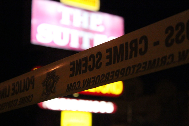 A man is in critical condition after being shot by police at the Suites, at 4855 Boulder Highway north of Flamingo Road. (Wesley Juhl/Las Vegas Review-Journal)