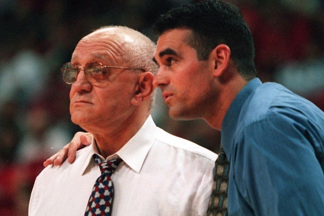 Sports Fresno State Head Basketball coach Jerry Tarkanian left and his son Danny during the game against Texas Tech. (File, Clint Karlsen/Las Vegas Review-Journal)