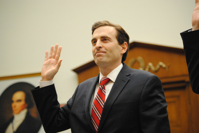 Nevada Attorney General Adam Laxalt is sworn in before testifying at the House Judiciary Committee on Wednesday. (Peter Urban/Stephens Washington Bureau)