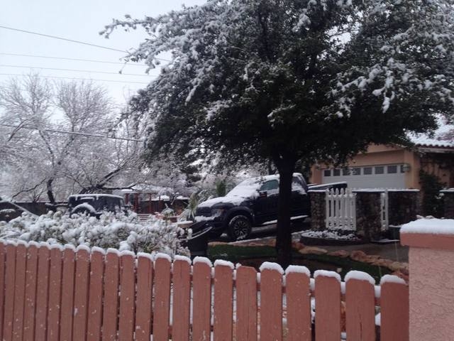 After a night of showers, some Las Vegas valley residents woke up to a cool surprise: Snow! (Courtesy, Mary Maguire)