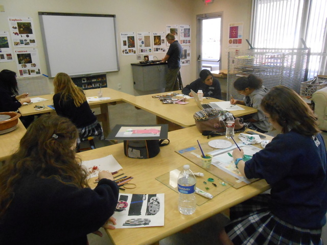 Students work on art projects Jan. 21, 2015, at The Meadows School, 8601 Scholar Lane. Besides class assignments, students are encouraged to work on self-generated projects. Six students took high ...