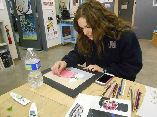 Junior Jaye Straus works on an art piece Jan. 21, 2015, in one of the studios at The Meadows School. Straus won a Scholastic Art Award for her colored pencil piece titled “Kip.” (Jan Hogan/View)