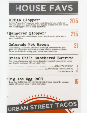 The Urban Street Tacos menu photographed on Friday, Feb. 20, 2015. (Bizuayehu Tesfaye/Las Vegas Review-Journal)