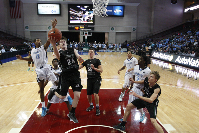 Palo Verde's Ryan Vogelei drives to the basket against Canyon Springs during their Division I state semifinal game Thursday, Feb. 26, 2015, at the Orleans Arena. (Sam Morris/Las Vegas Review-Journal)