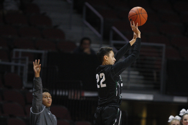 Palo Verde guard Taylor Miller puts up a successful 3-point shot against Canyon Springs during their Division I state semifinal game Thursday, Feb. 26, 2015, at the Orleans Arena. (Sam Morris/Las ...