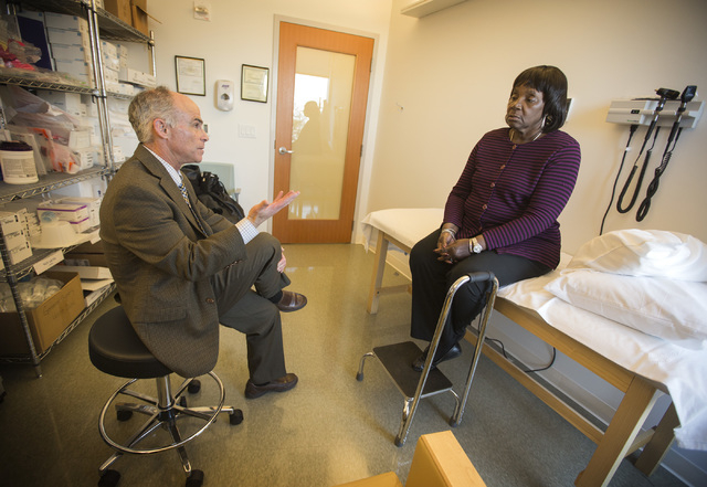 Dr. Charles Bernick, left, Associate Medical Director, Cleveland Clinic Lou Ruvo Center for Brain Health conducts a test on patient Patricia Polk on Thursday, Feb. 5, 2015. (Jeff Scheid/Las Vegas  ...