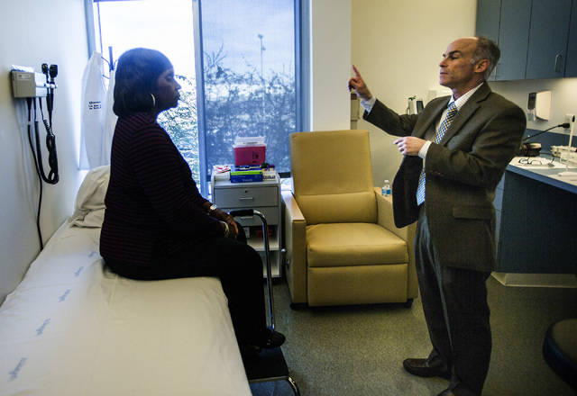 Dr. Charles Bernick, right, Associate Medical Director, Cleveland Clinic Lou Ruvo Center for Brain Health conducts a test on patient Patricia Polk on Thursday, Feb. 5, 2015. (Jeff Scheid/Las Vegas ...