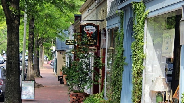 The charming town of Middleburg lies in the center of Virginia's 250 vineyards. The town is filled with tree-lined streets and historic bed and breakfasts.