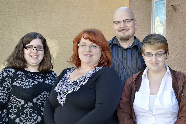 Tegan Stover, left, is shown with, from left, her mother, Joanne, father, James, and sister Hannah at Tegan and her boyfriend's house in southwest Las Vegas. (Bill Hughes/Las Vegas Review-Journal)