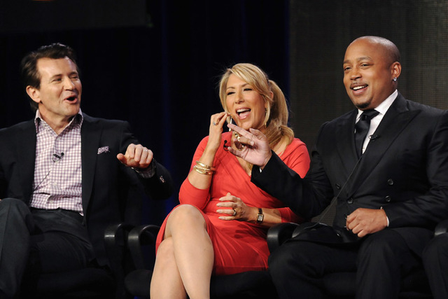 Robert Herjavec, Lori Greiner and Daymond John take part in a panel discussion of ABC's reality series "Shark Tank" during the 2013 Winter Press Tour for the Television Critics Association in Pasa ...