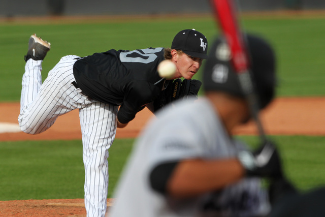 Blaze Bohall pitches to a Grand Canyon University hitter during their 7-1 defeat of Grand Canyon Tuesday, March 17, 2015 at Earl E. Wilson Stadium. Bohall threw 7 1/3 innings, giving up one run on ...
