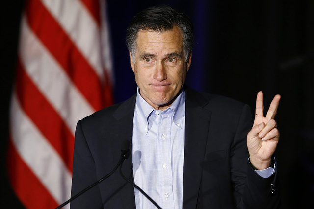 Former Republican presidential candidate Mitt Romney gestures as he speaks at the Republican National Committee Winter Meeting in San Diego, California January 16, 2015. (REUTERS/Mike Blake)
