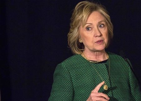 Former Secretary of State Hillary Clinton speaks after being inducted into the Irish American Hall of Fame in New York, March 16, 2015. (Reuters/Brendan McDermid)