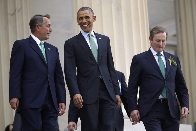 U.S. House Speaker John Boehner, R-Ohio, left, and President Barack Obama depart with Ireland's Prime Minister Enda Kenny after a St. Patrick's Day luncheon at the U.S. Capitol in Washington, Marc ...