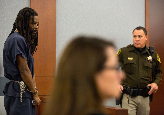 Kirk Bills, 27, appears in court during his arrest warrant hearing at the Regional Justice Center on Friday, Feb. 21, 2014. Bills was ordered to serve 4 to 10 years in prison Monday for his role i ...