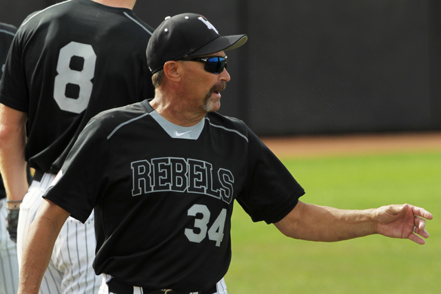 UNLV head coach Tim Chambers motions to a player during their 7-1 defeat of Grand Canyon University Tuesday, March 17, 2015 at Earl E. Wilson Stadium. (Sam Morris/Las Vegas Review-Journal)