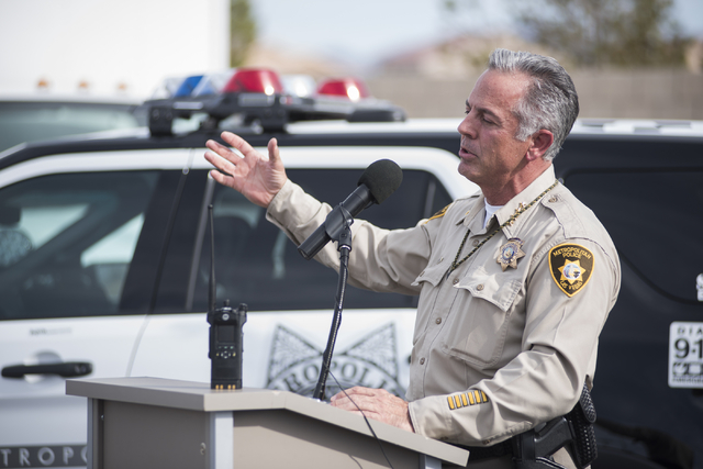 Sheriff Joe Lombardo talks about Metro's new radio system as he speaks about a partnership with Motorola Solutions at the Enterprise Area Command in Las Vegas on Tuesday, Mar. 17, 2015. (Martin S. ...