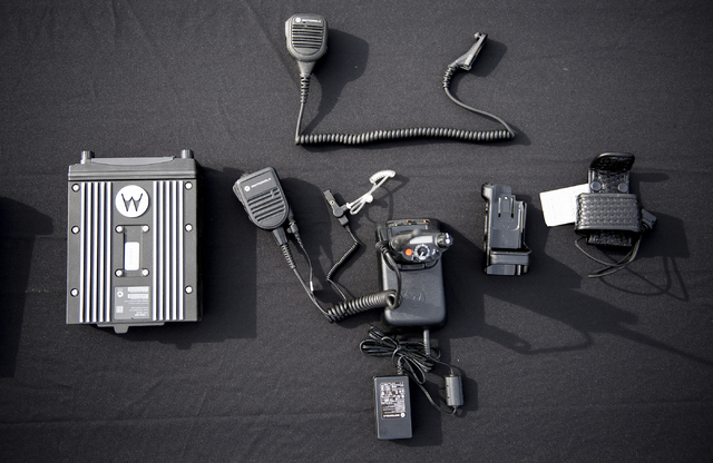 Equipment from the Las Vegas police department's new radio system are displayed at a news conference at the Enterprise Area Command in Las Vegas on Tuesday, Mar. 17, 2015. Speakers talked about a  ...