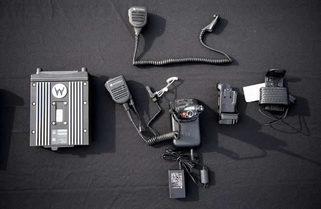 Equipment from the Las Vegas police department's new radio system are displayed at a news conference at the Enterprise Area Command in Las Vegas on Tuesday, Mar. 17, 2015. Speakers talked about a ...