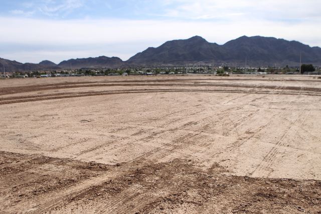 The future 102-acre site for solar panels is seen during a ground breaking ceremony for the Nellis Solar Array II project at Nellis Air Force Base in Las Vegas Tuesday, March 24, 2015. The 15 mega ...