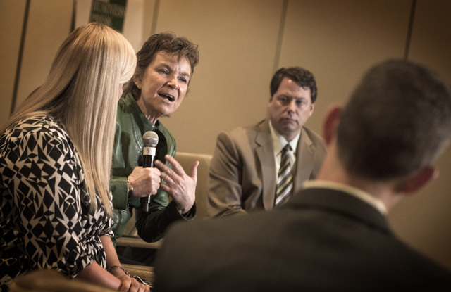 Education Trust President Kati Haycock, second from left, speaks during the Newsfeed Breakfast at the Four Seasons Hotel Las Vegas on Tuesday, March 17, 2015. Also on the panel are Nevada State Bo ...