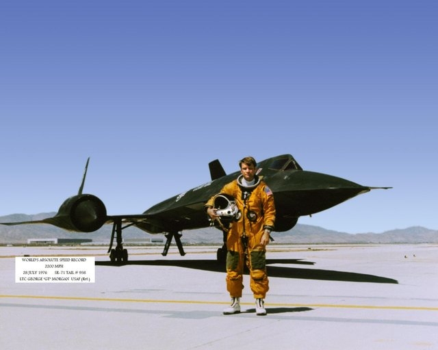Reconnaissance Systems Officer George Morgan stands in front of a Cold War-era U.S. Air Force SR-71 spy plane in an undated photo. (CNN)