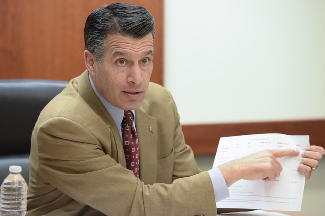 Gov. Brian Sandoval speaks to the Review-Journal editorial board on Friday, Jan. 30, 2015, about his plan to raise taxes to bring in more money for education. (Mark Damon/Las Vegas Review-Journal  ...