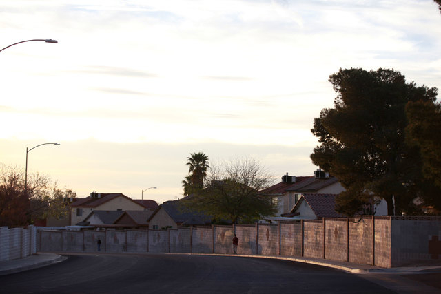 One man died after being shot on Calico Vista Boulevard, near Washington Avenue and Buffalo Drive, early Tuesday morning, March 17, 2015. (Chase Stevens/Las Vegas Review-Journal)