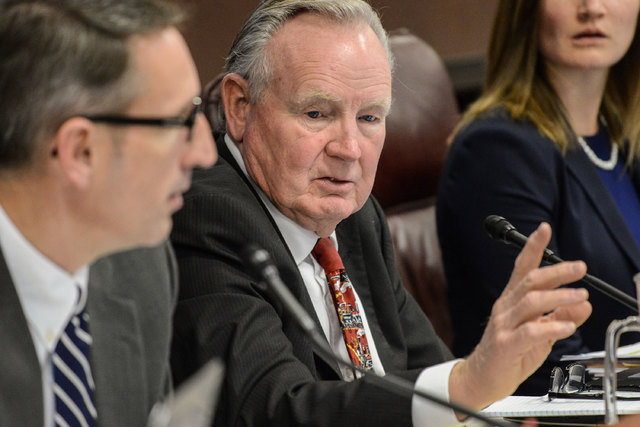 Sparks Sen. Don Gustavson talks during the transportation committee hearing on raising the speed limit on some Nevada Highways to 85 mph Tuesday, March 10, 2015, in Carson City. (Tim Dunn/Las Vega ...