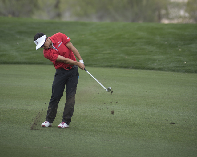 Kurt Kitayama of UNLV swings for a shot during the Southern Highlands Collegiate Masters Golf Tournament held at the Southern Highlands Golf Club in Las Vegas on Wednesday, March 11, 2015. (Martin ...