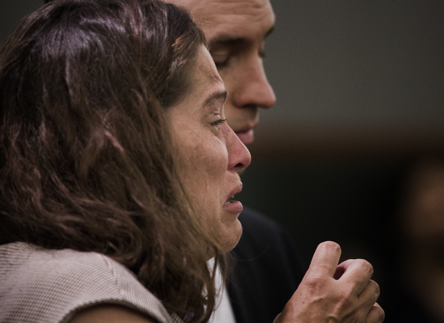 Patience Bristol cries during her sentencing at Regional Justice Center on Wednesday, May 28, 2014. Bristol pleaded guilty to exploitation of an elderly/vulnerable person and will serve three to e ...