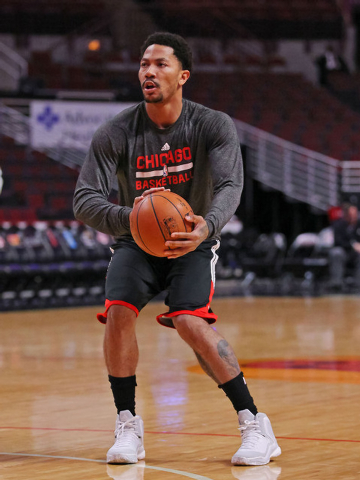 Mar 28, 2015; Chicago, IL, USA; Chicago Bulls guard Derrick Rose (1) warms  up prior to a game against the New York Knicks at the United Center.  (Dennis Wierzbicki-USA TODAY Sports)