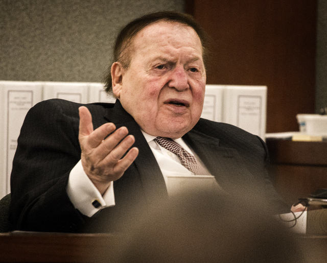 Las Vegas Sands Corp. Chairman and CEO Sheldon Adelson,  testifies  at Clark County Justice Center on Tuesday, April 28,2015.  Steven Jacobs, former president of Sands Macau, is suing Sands China  ...