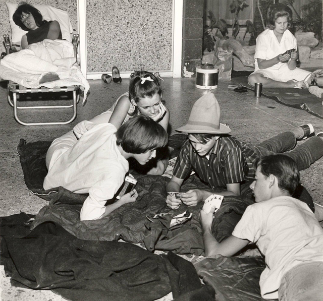 Fans of the British rock 'n' roll band The Beatles camp overnight outside the Las Vegas Convention Center, June 29, 1964, as they wait for concert tickets to go on sale. (Terry Todd/Las Vegas Revi ...