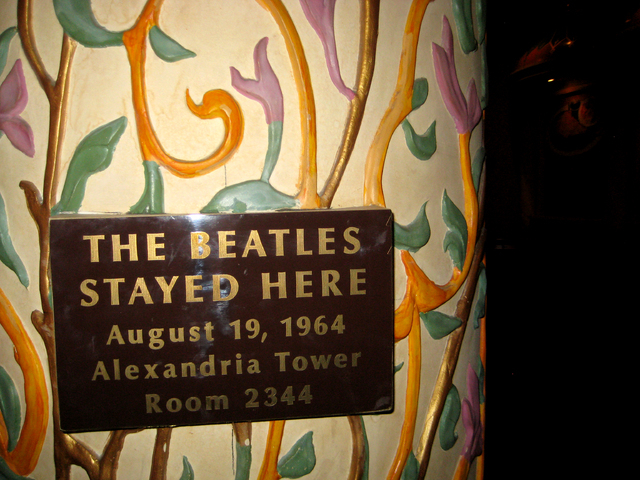 A plaque at the Sahara Hotel, shown here on May 15, 2011, commemorates the night that The Beatles stayed at the Sahara Hotel and Casino. (Michael Quine/Las Vegas Review-Journal)