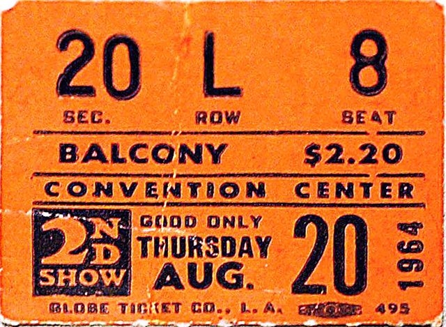 A ticket stub from The Beatles’ second show here. (File, Las Vegas Review-Journal)