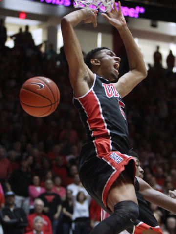 UNLV forward Christian Wood dunks on New Mexico during the first half of their Mountain West Conference game Saturday, Feb. 21, 2015, at The Pit in Albuquerque. (Sam Morris/Las Vegas Review-Journal)