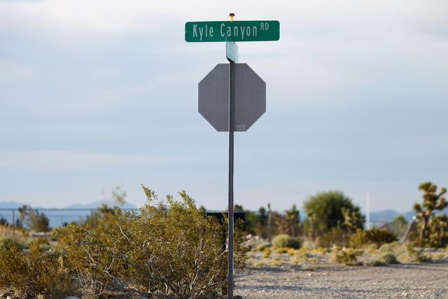 A Kyle Canyon Road sign in Las Vegas is seen on Thursday, April, 9, 2015. Gary Gray, the husband of Clark County Commissioner Chris Giunchigliani, was killed in a car accident earlier today. (Erik ...