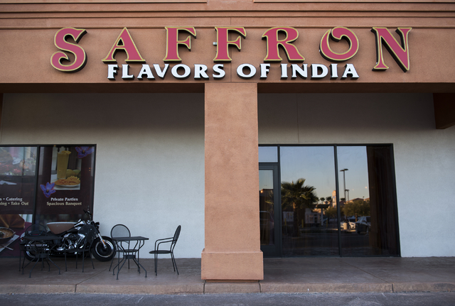 The exterior of Saffron Flavors of India is shown at 4450 N. Tenaya Way near U.S. Highway 95, March 27, 2015. (Martin S. Fuentes/View)