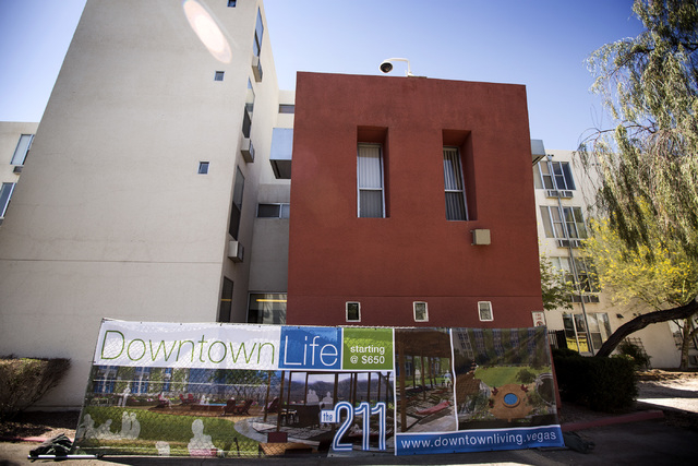 The 211 at 211 8th Street is seen Thursday, April 16, 2015. Downtown Project will soon be renting small renovated apartments in the 315­-unit complex in downtown Las Vegas. Jeff Scheid/Las Ve ...