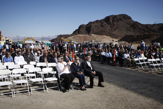 Attendees listen during the ground breaking ceremony for the I-11 Boulder City bypass project in Boulder City, Nev., Monday, April 6, 2015. (Erik Verduzco/Las Vegas Review-Journal) Follow Erik Ver ...