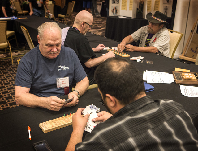 Former  professional wrestlers Bill White and Tony Kalanjian play cribbage  during the  Cauliflower Alley Club convention at the Gold Coast Hotel and Casino Las Vegas, 4000 West Flamingo Road on W ...