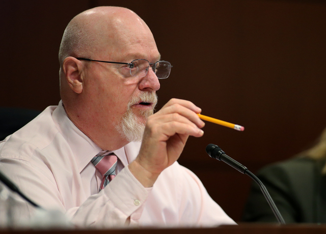 Nevada Assemblyman Randy Kirner, R-Reno, works in committee at the Legislative Building in Carson City, Nev., on Wednesday, Feb. 11, 2015. Kirner introduced a bill Wednesday that would increase th ...