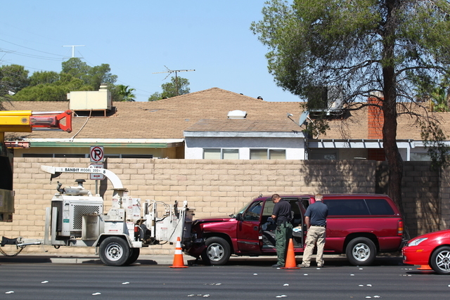 Metro is investigating a fatal wreck that might have resulted from a medical episode at the intersection Flamingo Road and Rainbow Boulevard, Las Vegas police said. (Chase Stevens/Las Vegas Review ...
