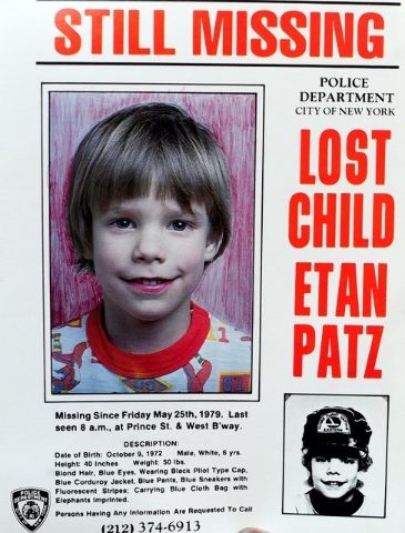 A copy photo of the original missing poster of Etan Patz is shown during a news conference in New York, April 19, 2012. (Reuters/Keith Bedford)