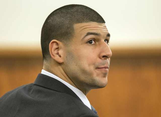 Former New England Patriots football player Aaron Hernandez listened to testimony during his murder trial in Fall River, Massachusetts March 17, 2015. (REUTERS/Aram Boghosian/Pool)