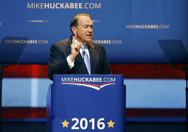U.S. Republican presidential candidate, and former Arkansas Governor Mike Huckabee, formallly launches his bid for the 2016 Republican presidential nomination during an event in Hope, Arkansas May ...